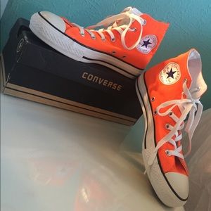 Neon Orange Converse High Tops